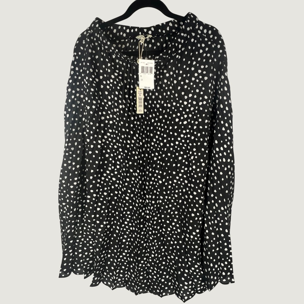 Max Studio Black White Polka Dot Pleated Midi Skirt 9711D15 Womens Small NWT